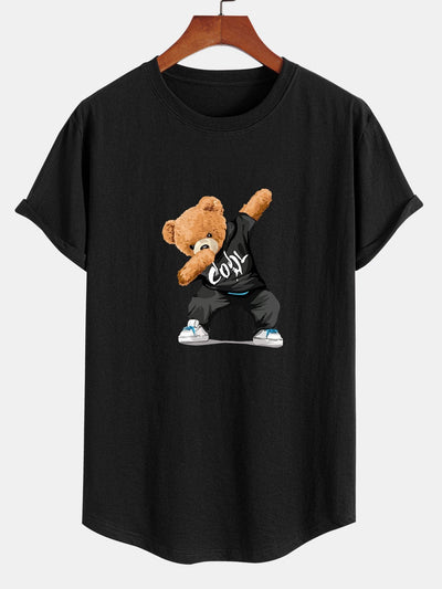 Cool Bear Print Cotton Arc Hem T-Shirt