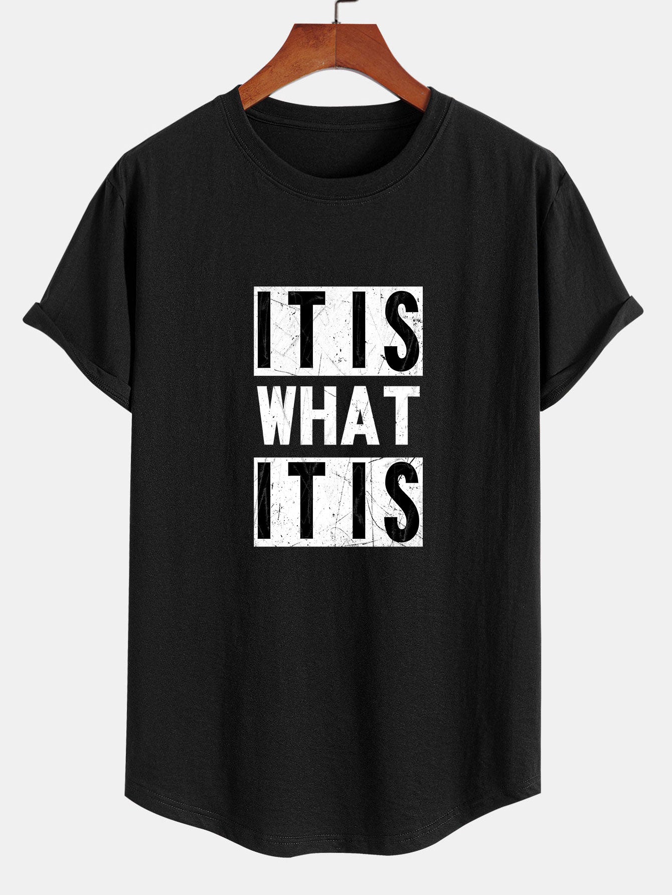 It Is What It Is Print Cotton Arc Hem T-Shirt