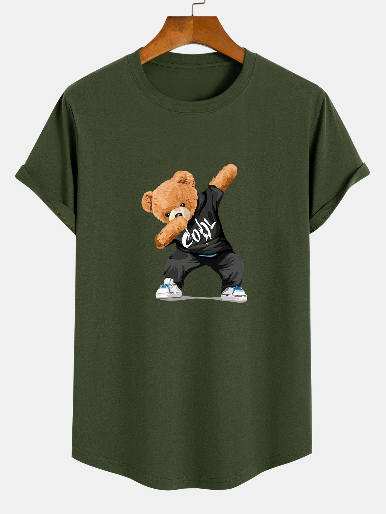 Cool Bear Print Cotton Arc Hem T-Shirt