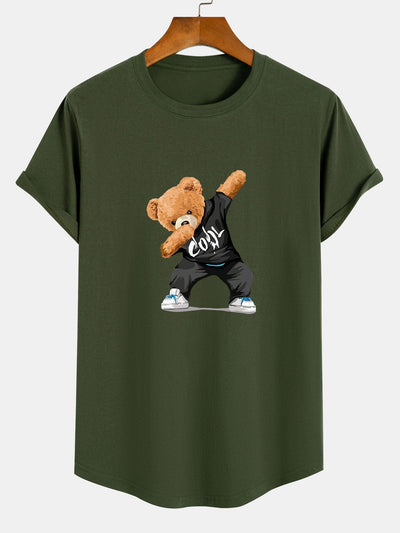 Cool Bear Print Cotton Arc Hem T-Shirt