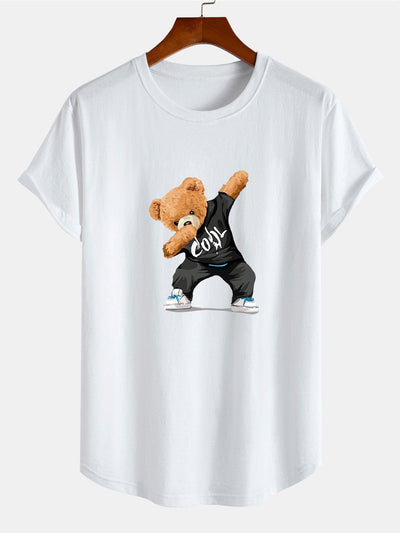 Cool Bear Print Cotton Arc Hem T-Shirt