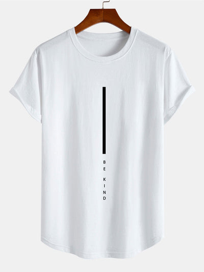 Stripe Be Kind Print Cotton Arc Hem T-Shirt