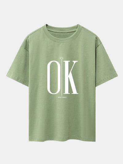 OK Slogan Print Drop Shoulder Oversize T-Shirt