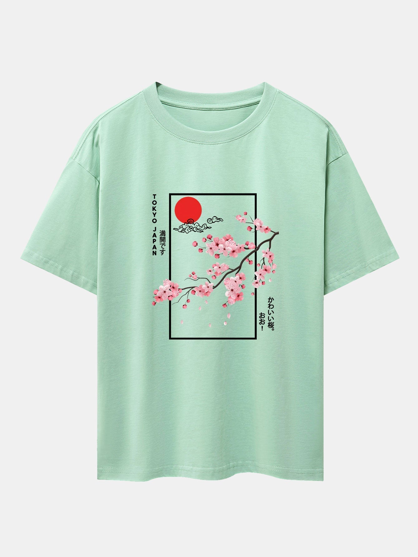 Cherry Blossom Slogan Print Drop Shoulder Oversize T-Shirt