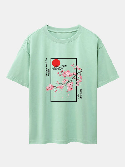 Cherry Blossom Slogan Print Drop Shoulder Oversize T-Shirt