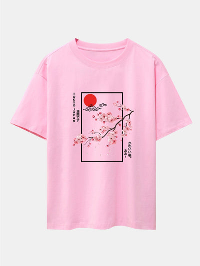 Cherry Blossom Slogan Print Drop Shoulder Oversize T-Shirt