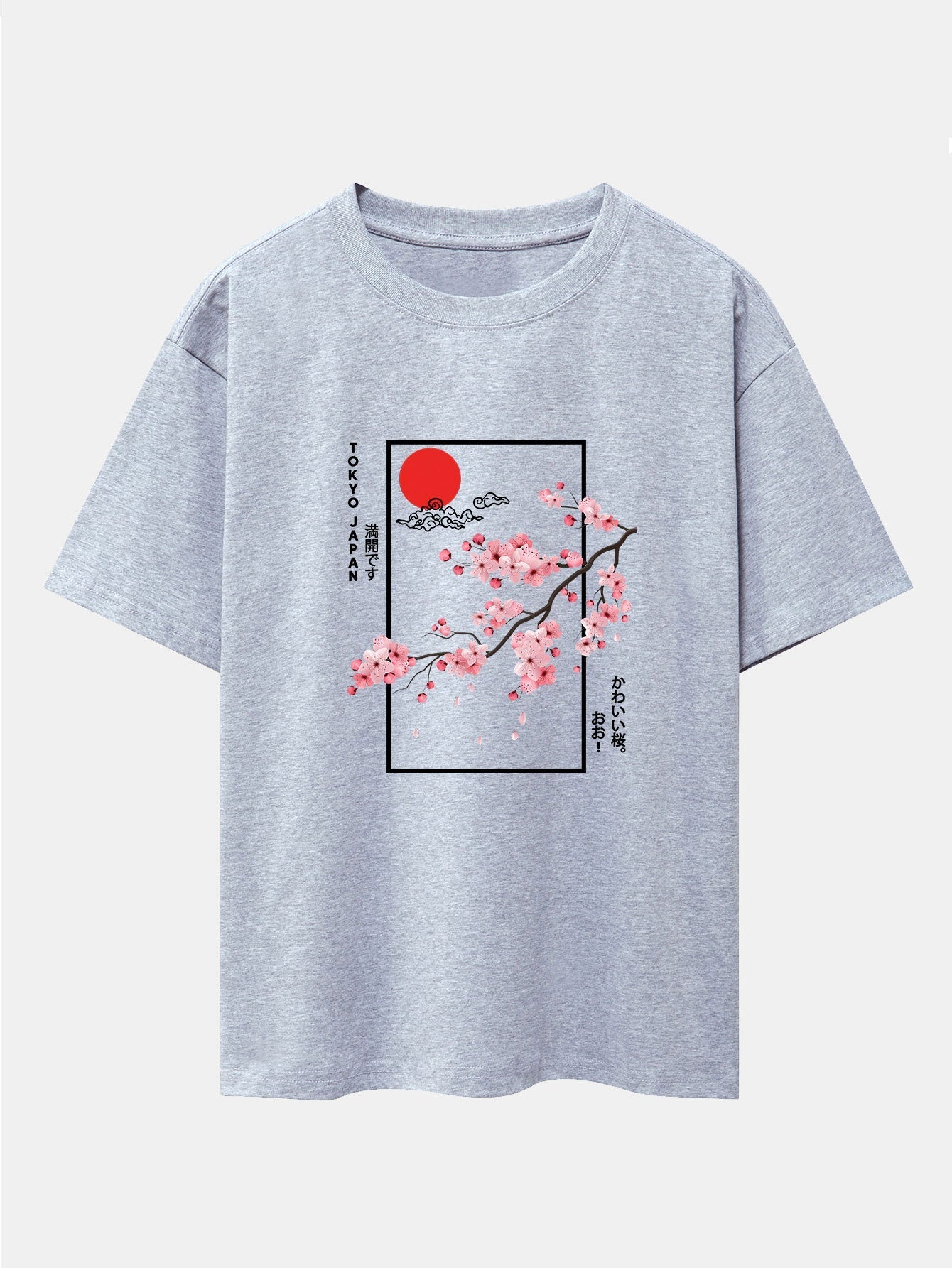 Cherry Blossom Slogan Print Drop Shoulder Oversize T-Shirt