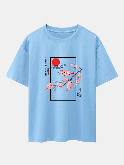 Cherry Blossom Slogan Print Drop Shoulder Oversize T-Shirt