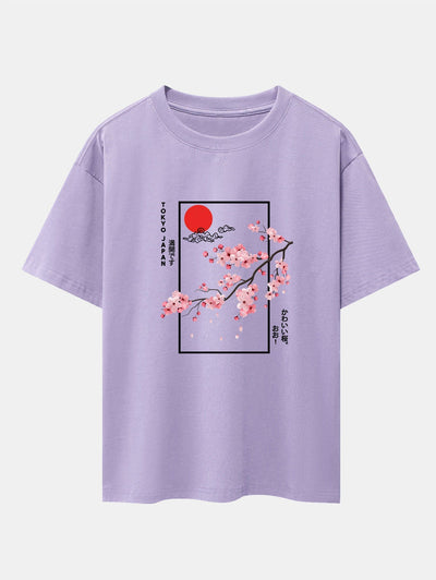 Cherry Blossom Slogan Print Drop Shoulder Oversize T-Shirt