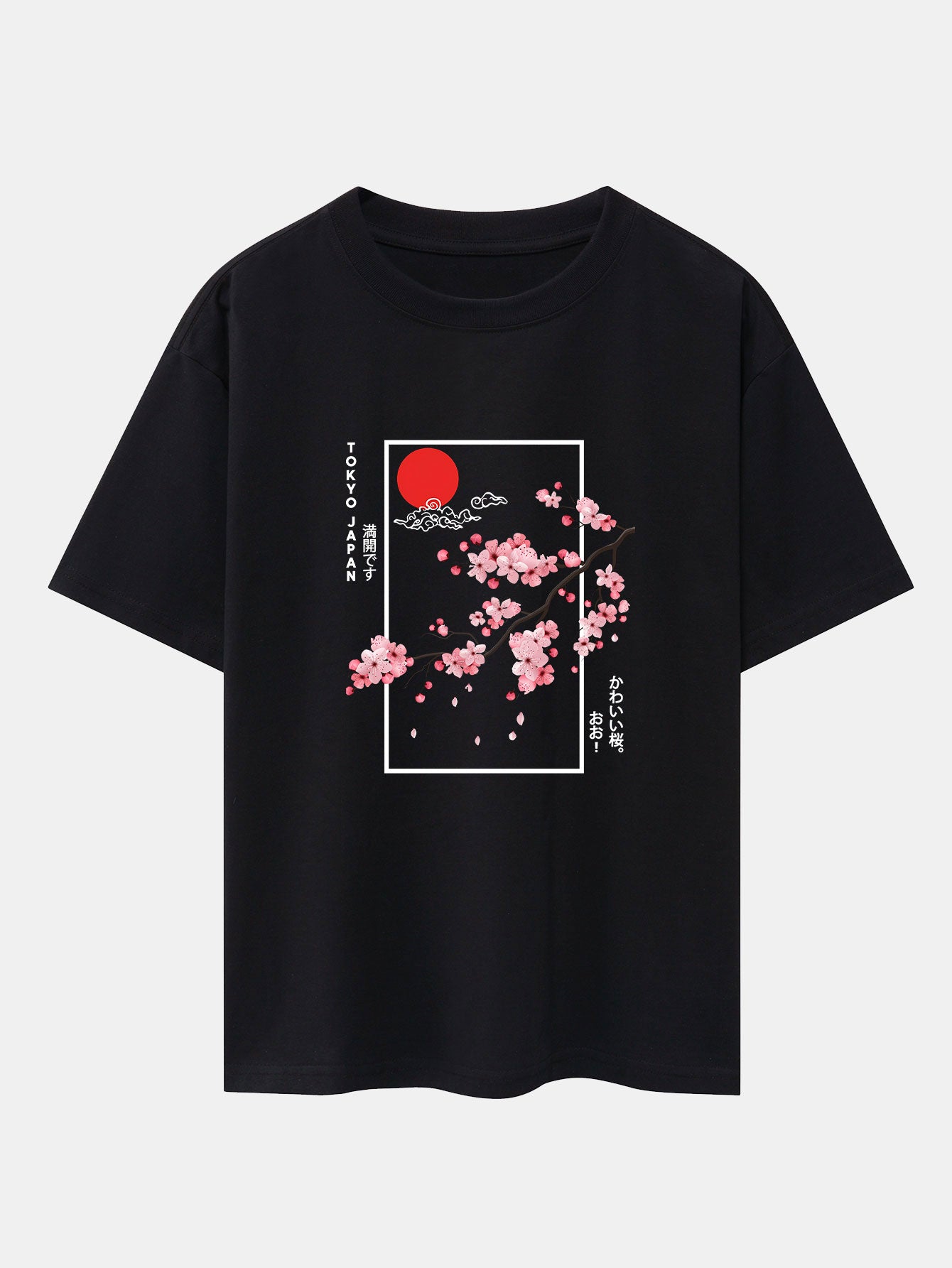 Cherry Blossom Slogan Print Drop Shoulder Oversize T-Shirt