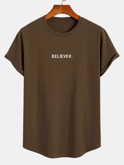 Believer Print Cotton Arc Hem T-Shirt