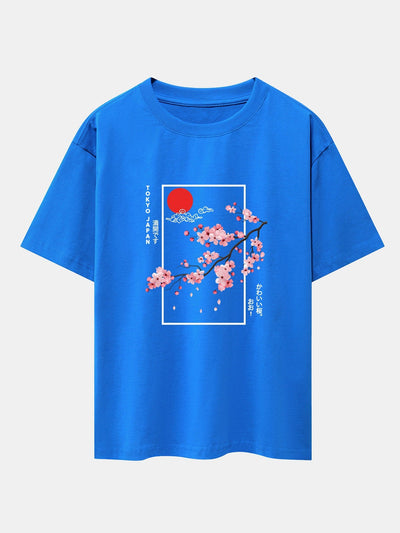 Cherry Blossom Slogan Print Drop Shoulder Oversize T-Shirt