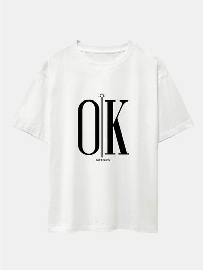 OK Slogan Print Drop Shoulder Oversize T-Shirt