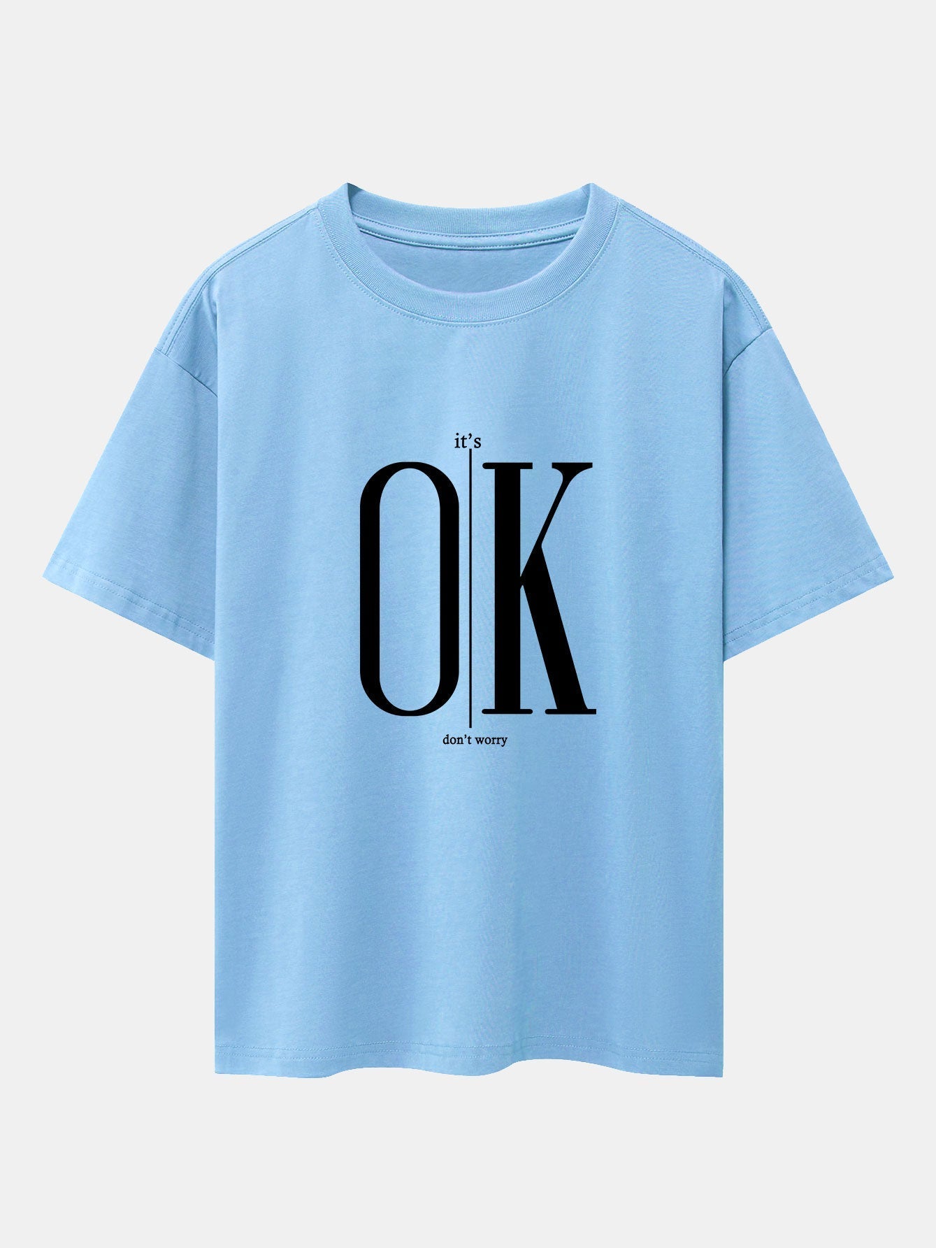 OK Slogan Print Drop Shoulder Oversize T-Shirt
