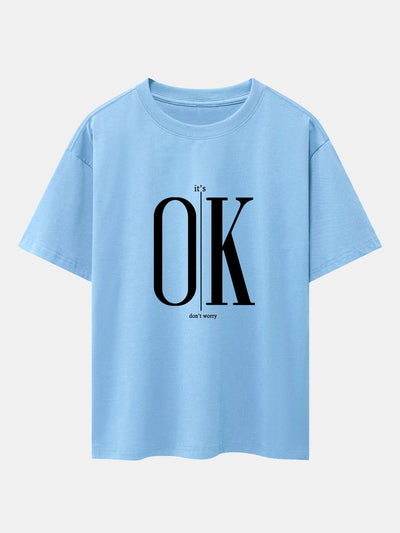 OK Slogan Print Drop Shoulder Oversize T-Shirt