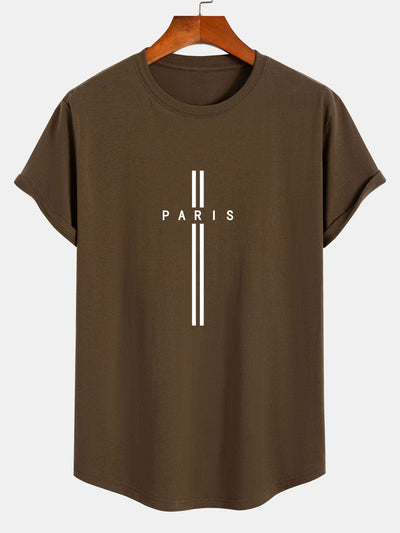 Paris Stripe Print Cotton Arc Hem T-Shirt