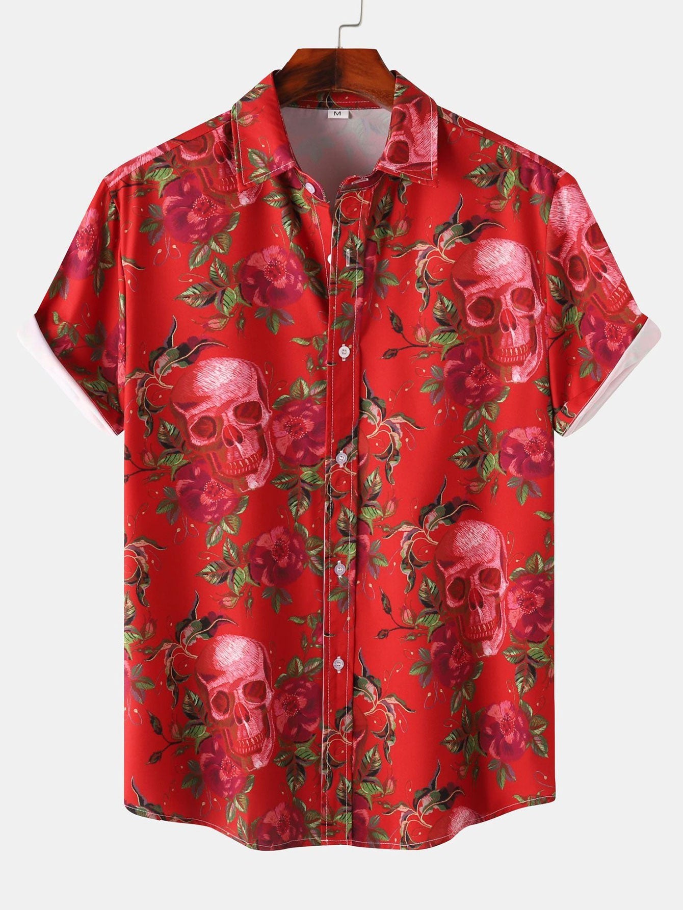 Rose Skull Print Button Up Shirt