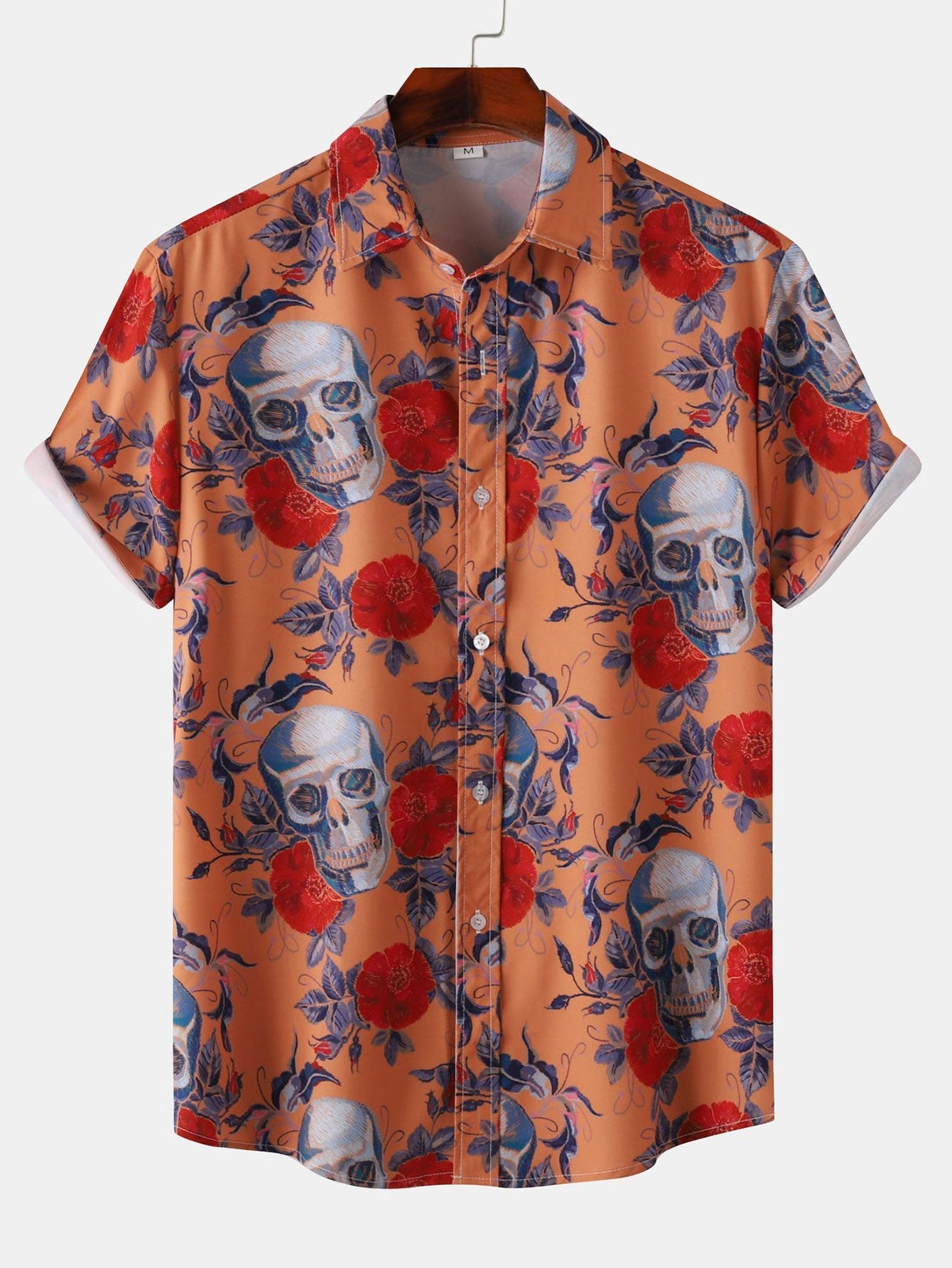 Rose Skull Print Button Up Shirt