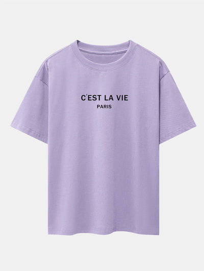 Paris Letter Print Dropped Shoulders Oversize T-Shirt