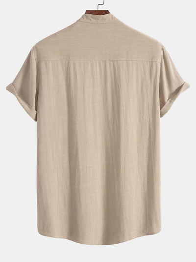 Linen And Rayon Blend Stand Collar Shirt
