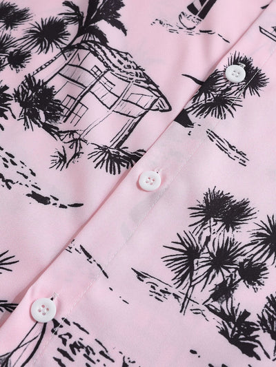 Palm Tree Sailboat Print Button Up Shirt