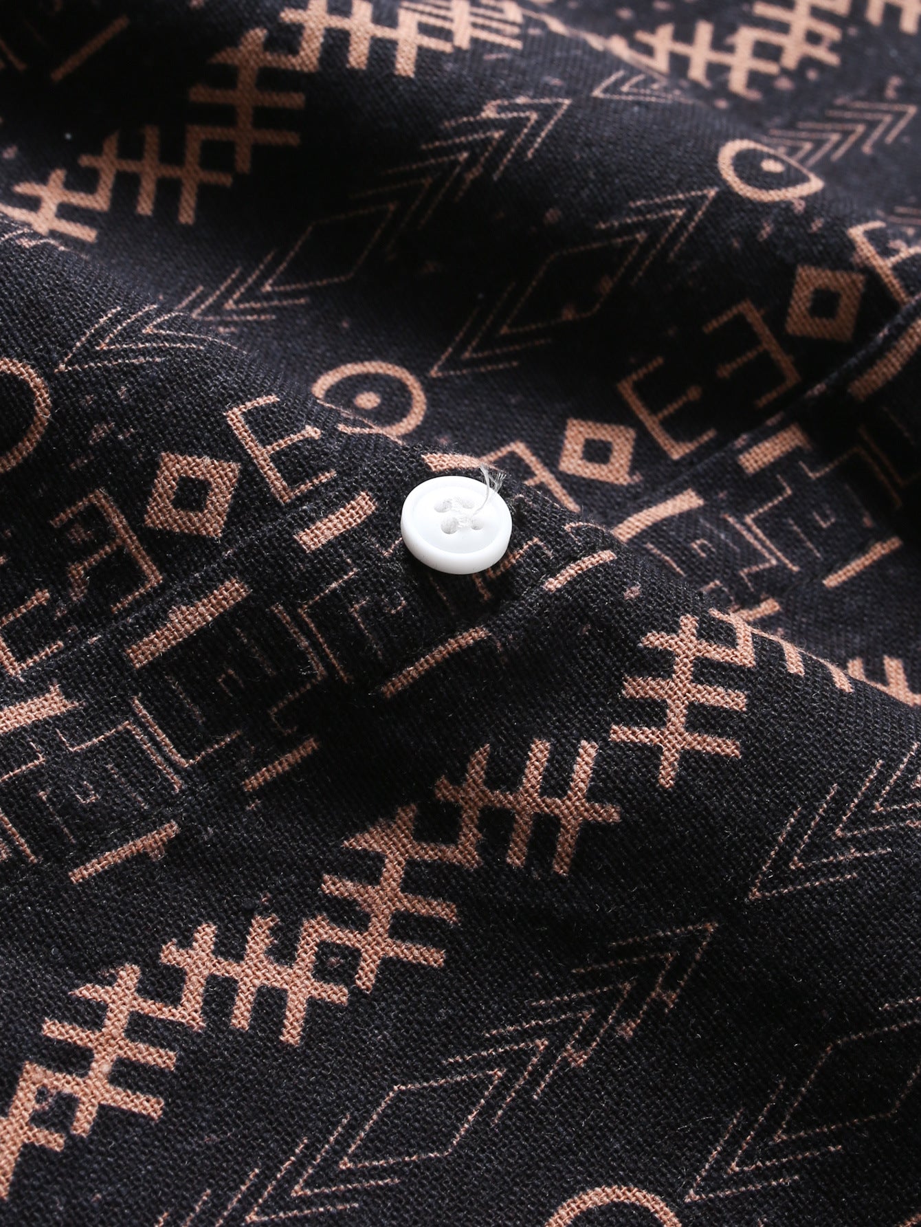 Linen Look Ethnic Geometric Print Button Up Shirt