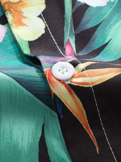 Tropical Flowers Print Button Up Shirt