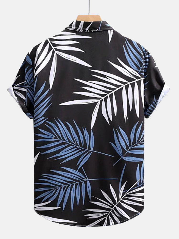 Tropical Leaves Print Button Up Shirt