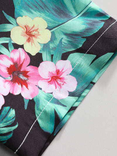 Tropical Flowers Print Button Up Shirt