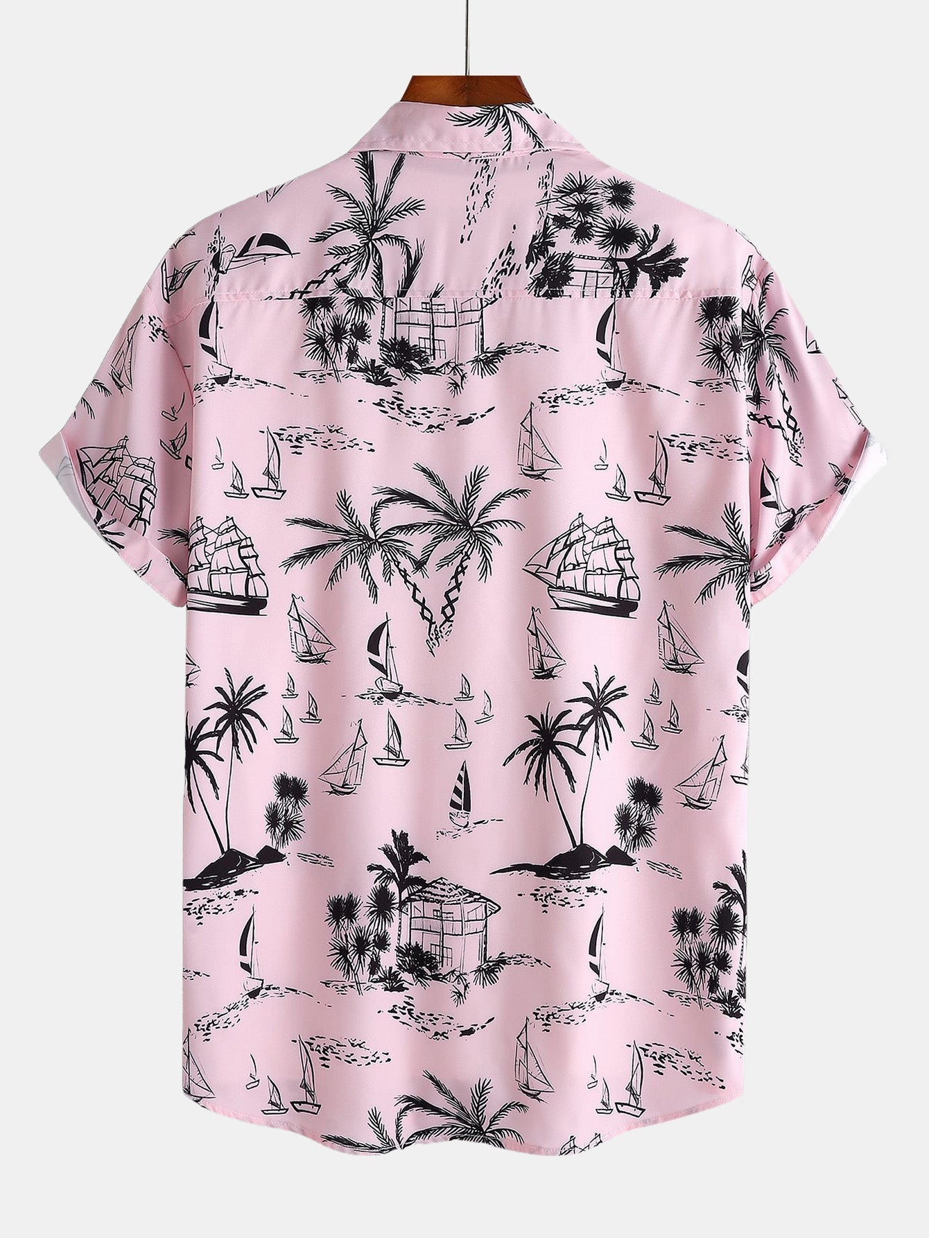 Palm Tree Sailboat Print Button Up Shirt