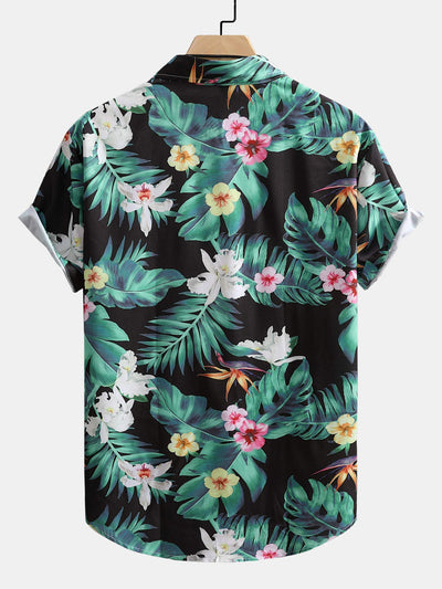 Tropical Flowers Print Button Up Shirt