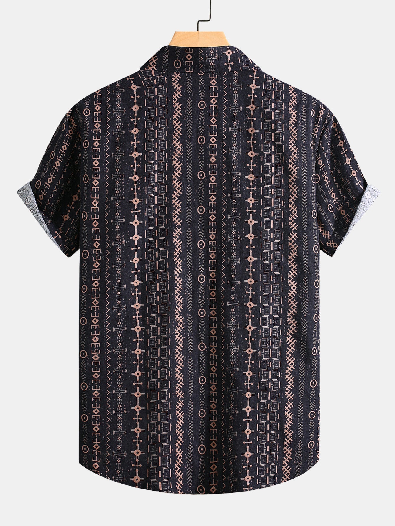 Linen Look Ethnic Geometric Print Button Up Shirt