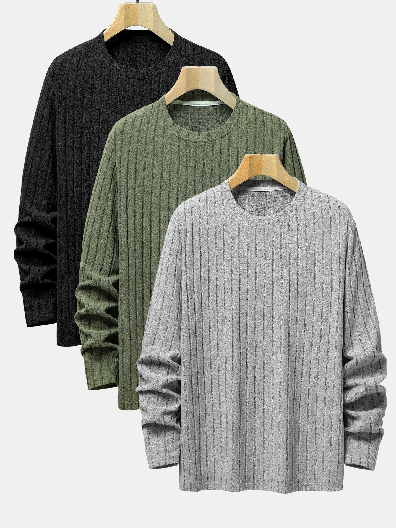3 Pieces Long Sleeve Knit Ribbed T-Shirts