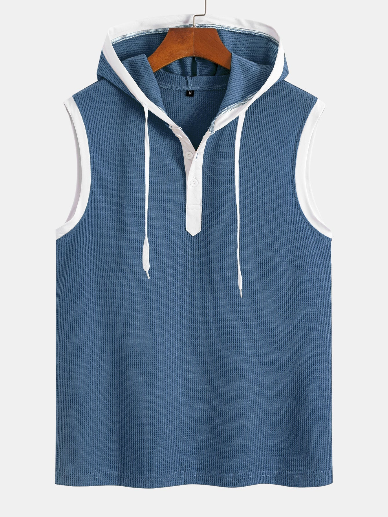 Contrast Waffle Half Open Hooded Vest