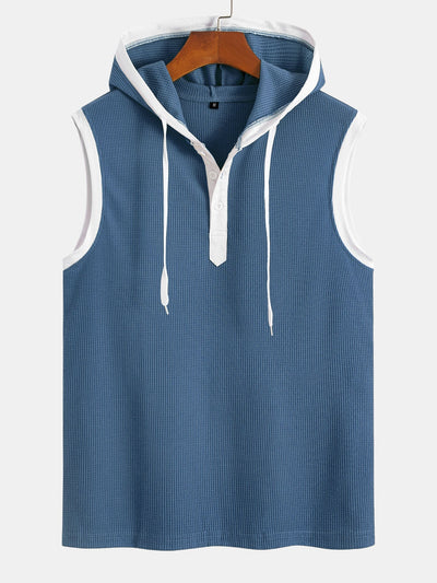 Contrast Waffle Half Open Hooded Vest