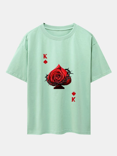 Rose K Print Drop Shoulder Oversize T-Shirt