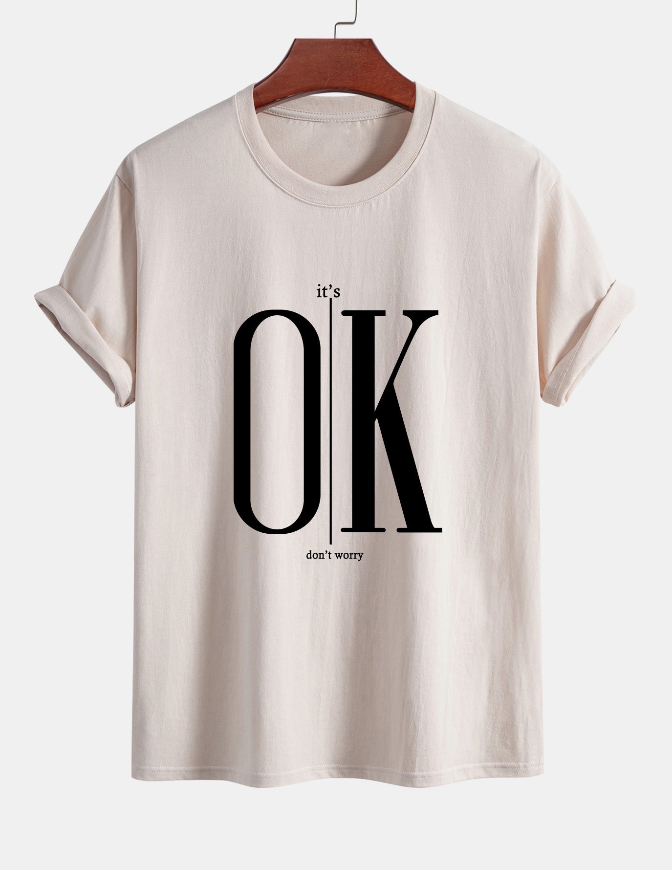 Regular Fit OK Slogan Print Cotton T-Shirt
