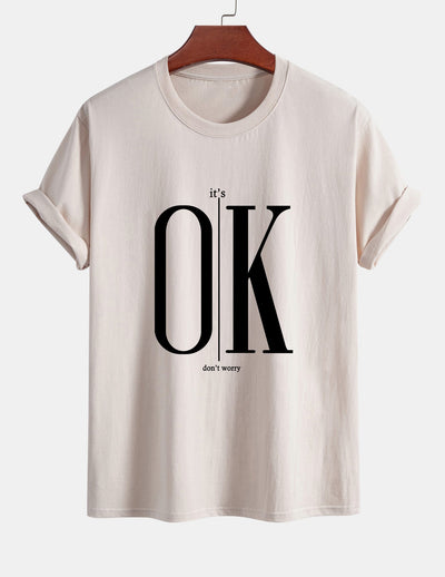 Regular Fit OK Slogan Print Cotton T-Shirt
