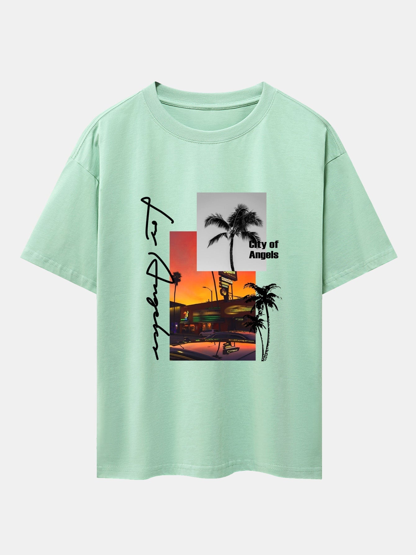 Los Angeles Scenery Print Drop Shoulder Oversize T-Shirt