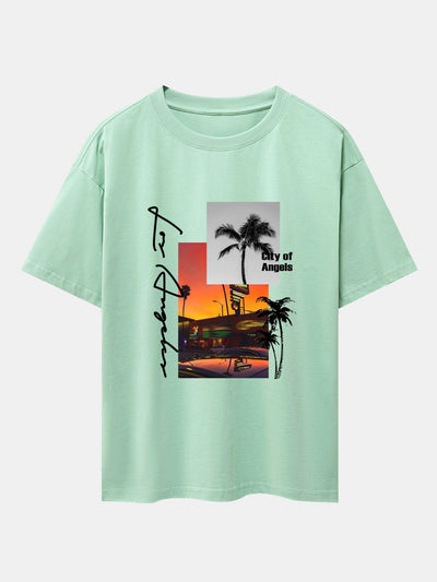Los Angeles Scenery Print Drop Shoulder Oversize T-Shirt