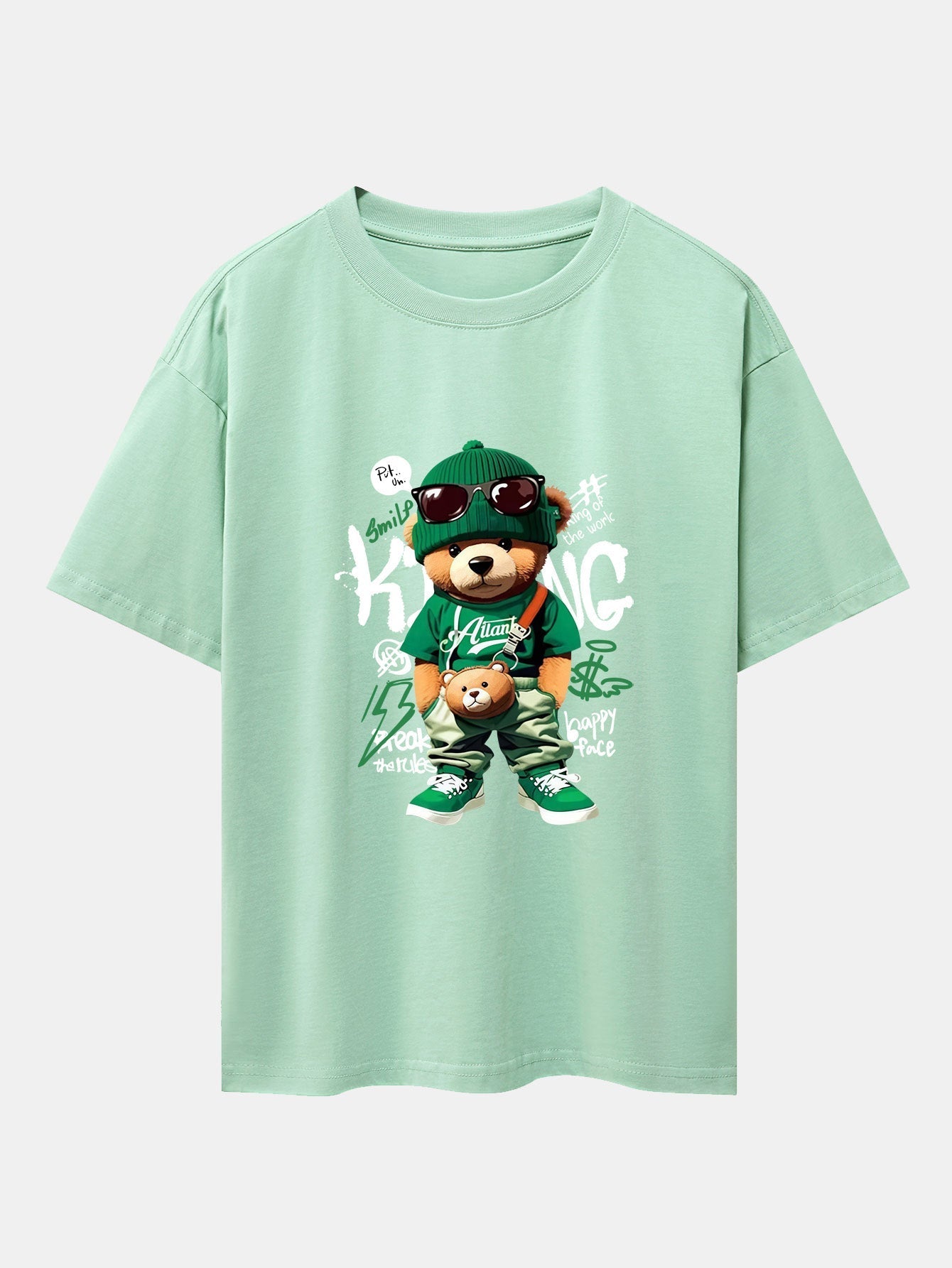 Graffiti Bear Print Drop Shoulder Oversize T-Shirt