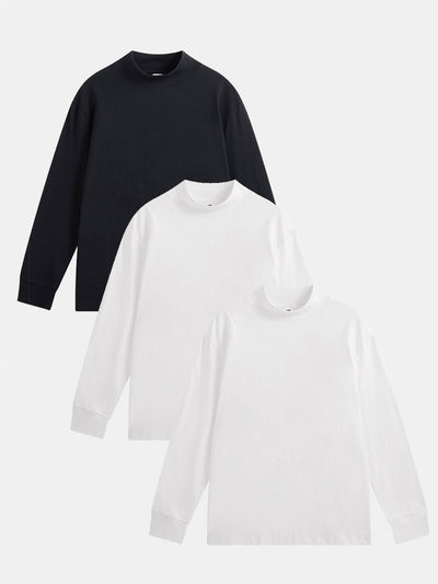 3 Pieces Basic Long Sleeve Mock Neck T-Shirt