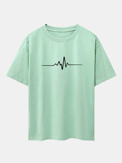 Heartbeat Flatline Print Drop Shoulder Oversize T-Shirt