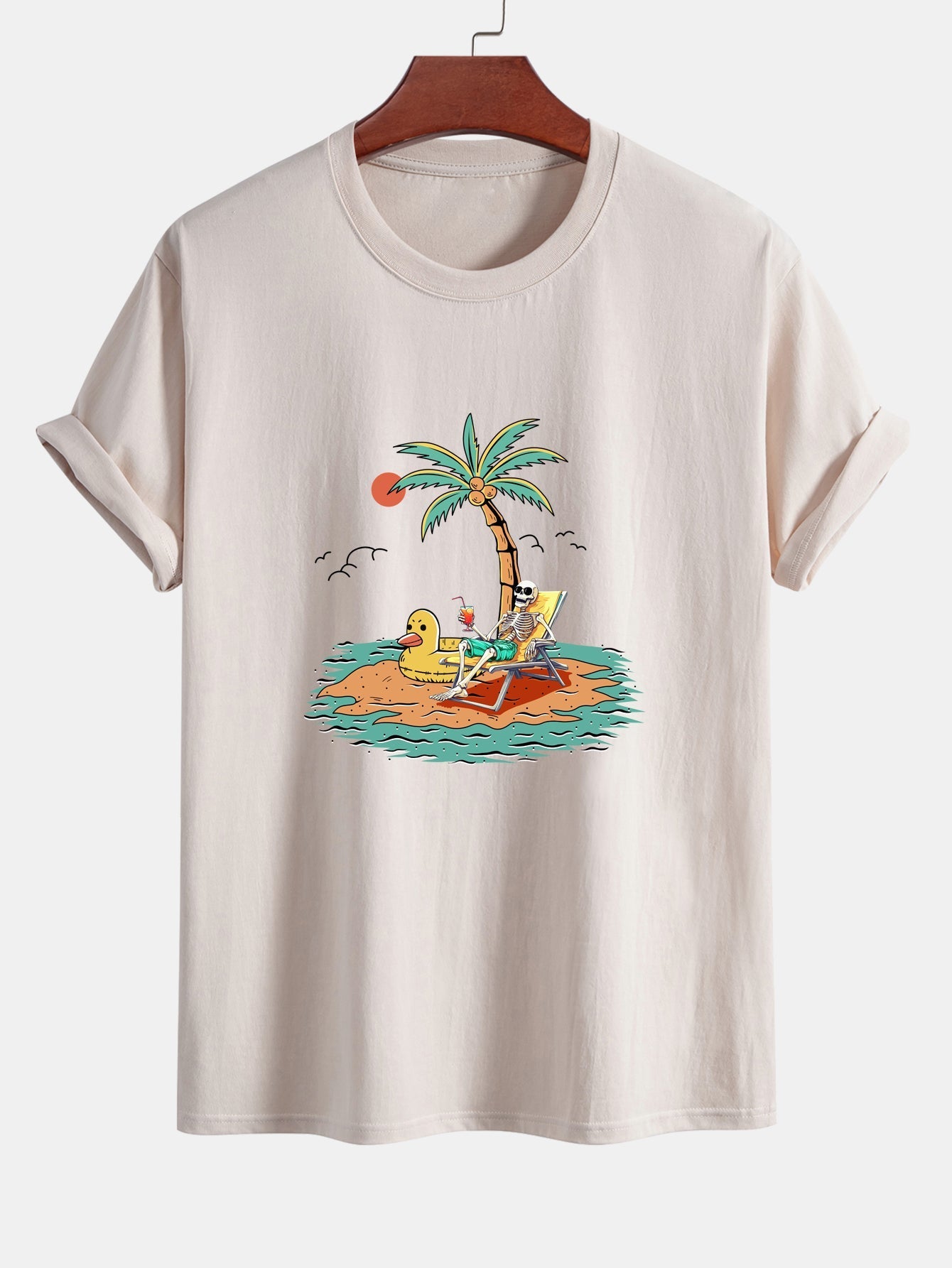 Regular Fit Skeleton On Vacation Print Cotton T-Shirt