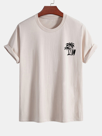 Regular Fit Palm Tree Surfboard Print Cotton T-Shirt