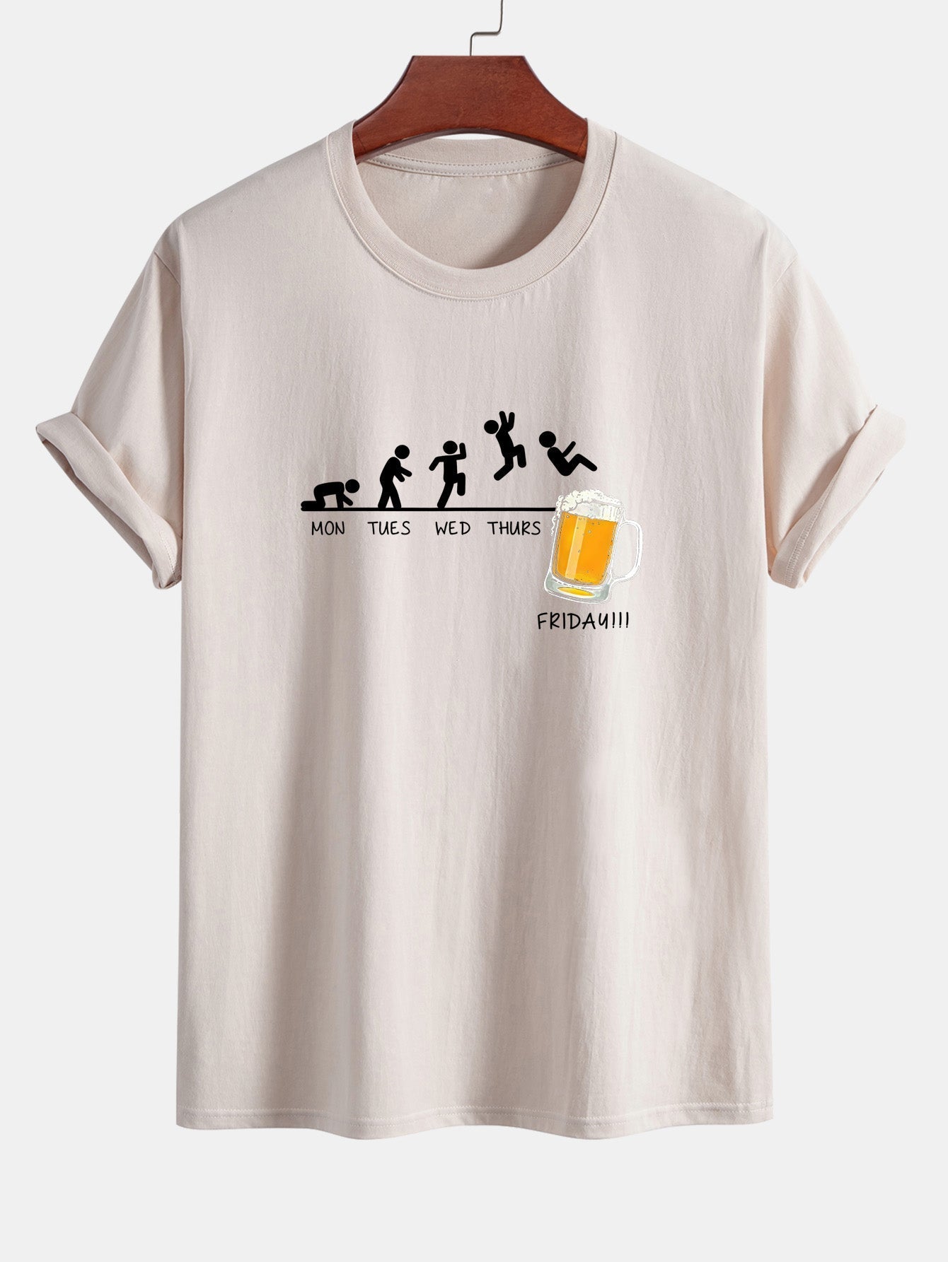 Regular Fit Funny Weekly Evolution Print Cotton T-Shirt