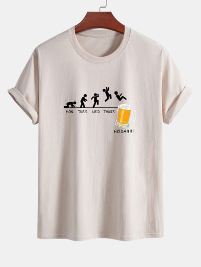 Regular Fit Funny Weekly Evolution Print Cotton T-Shirt