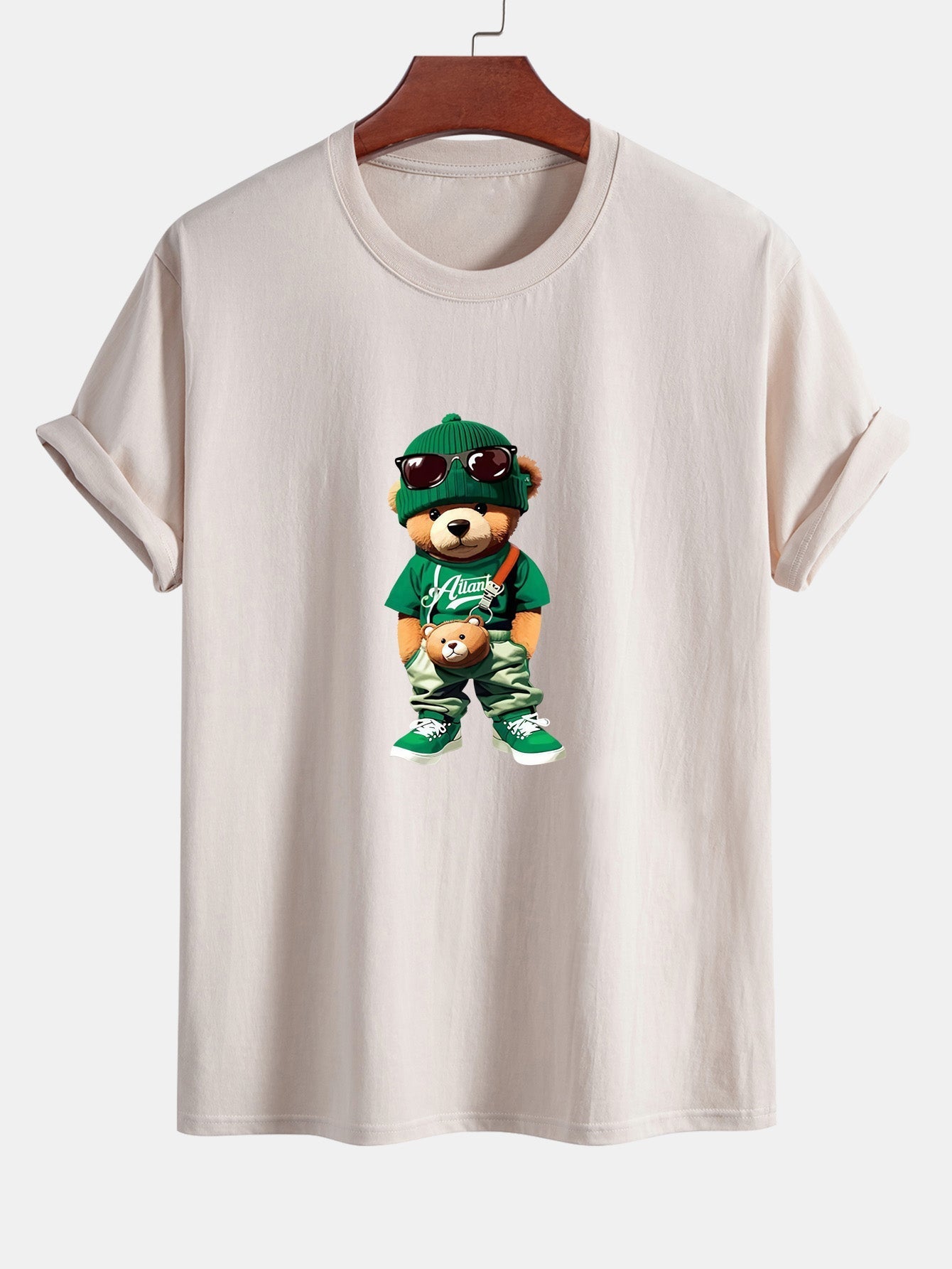 Regular Fit Trendy Bear Print Cotton T-Shirt
