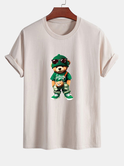 Regular Fit Trendy Bear Print Cotton T-Shirt
