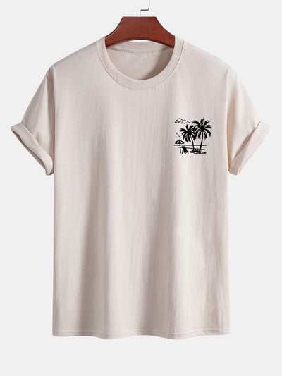 Regular Fit Palm Tree Print Cotton T-Shirt